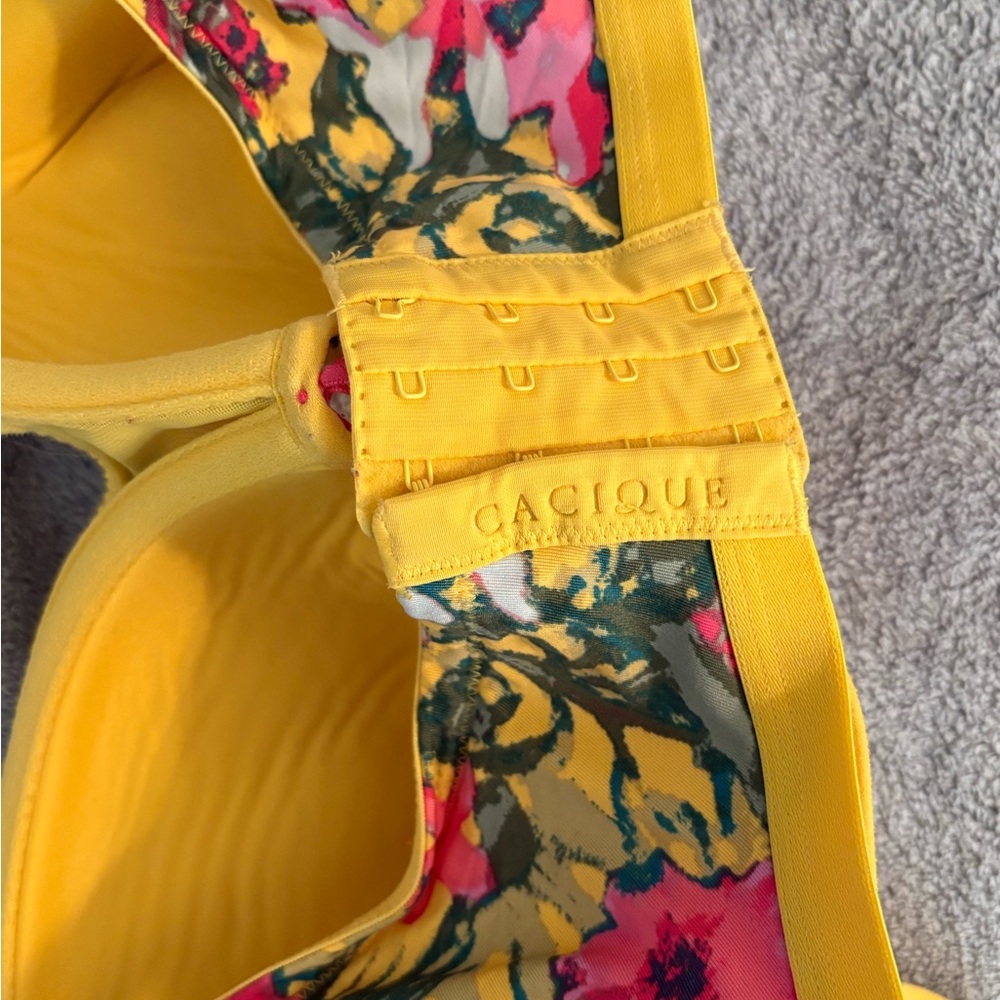 Cacique Yellow Bra 44DD Floral Underwire Adjustable Straps - Picture 8 of 10